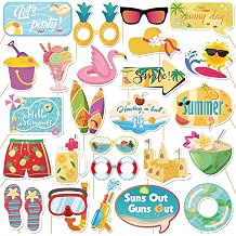 25 Pcs Summer Beach Photo Booth Props Kit, Hawaiian Luau Themed Selfie Decorations, Baby Shower, Wedding Birthday Aloha Party Photography Supplies