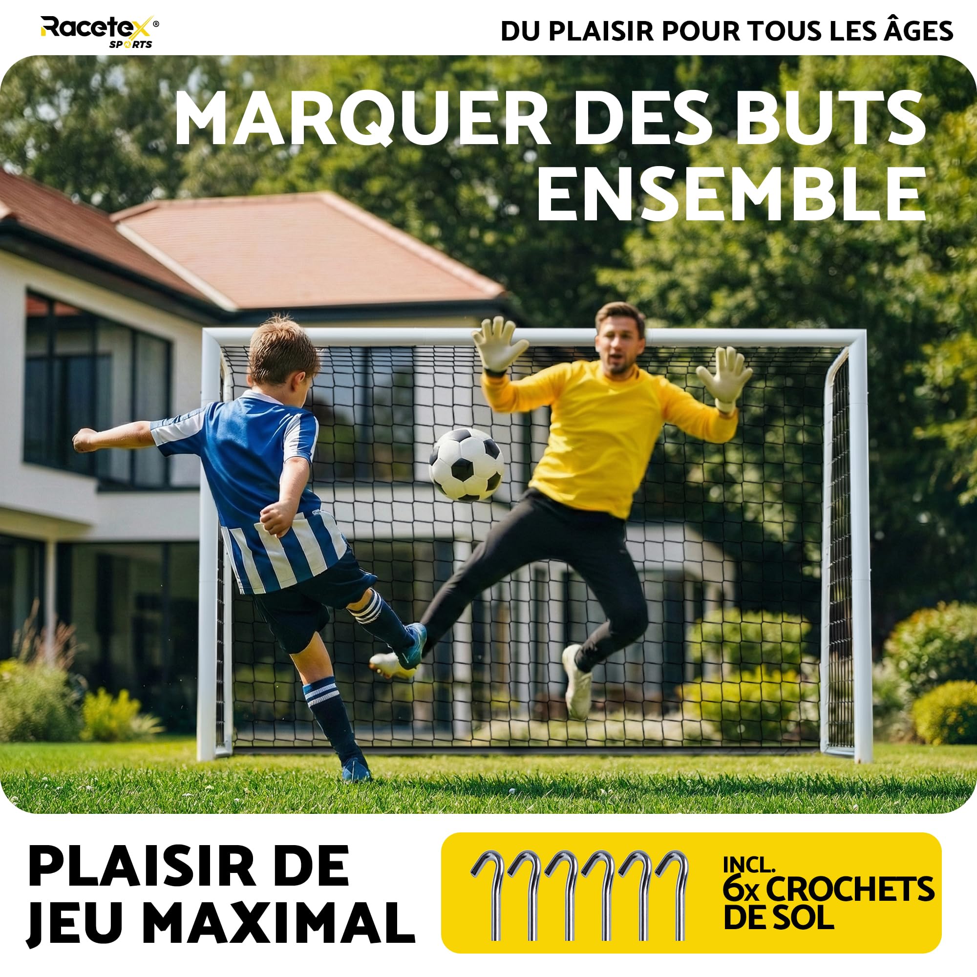 Racetex But de Foot Enfant Exterieur Cage avec Cadre en Acier renforcé ancrages au Sol en Acier Inoxydable