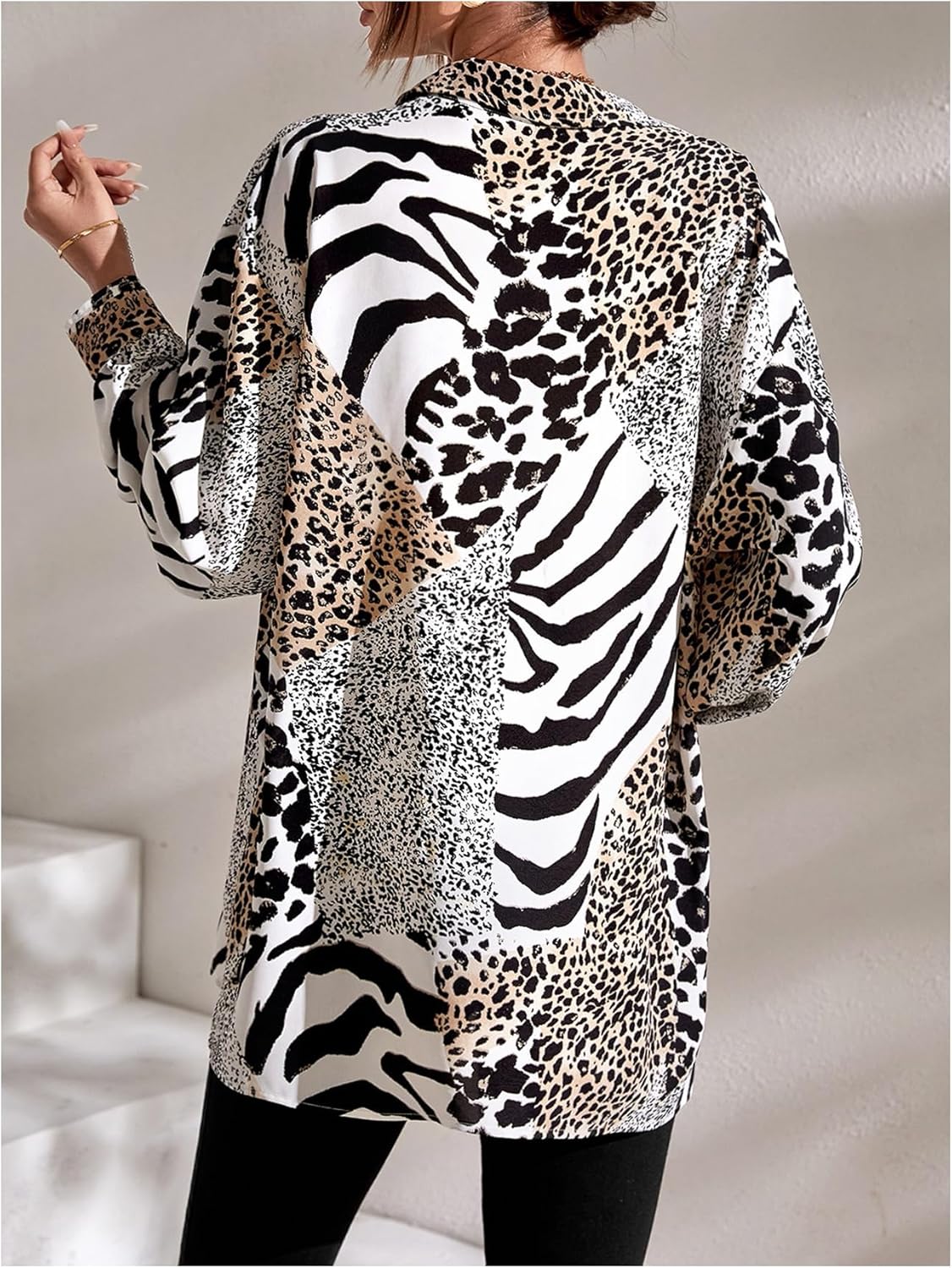 SHENHE Women's Animal Print Button Down Shirt Long Sleeve Dressy Casual Tunic Top Blouse - Image 3