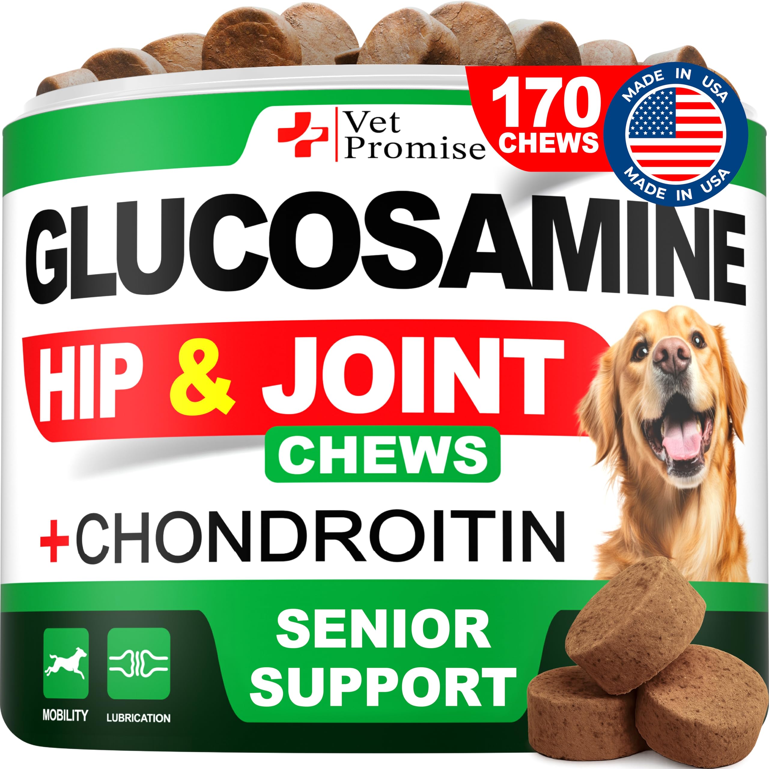 Advanced Glucosamine for Dogs - 170 Chews - Senior Hip and Joint Supplement for Dogs - Glucosamine Chondroitin - Dog Joint Health Pain Relief Pills - MSM - Mobility Support Supplement - Made in USA
