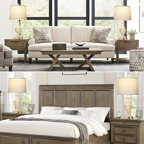 Miniatura 7 de Juego de 2 lámparas de granja, vintage, rústicas, de 3 vías, regulables, con control táctil, con puertos de carga USB A+C y salida de CA, lámpara de