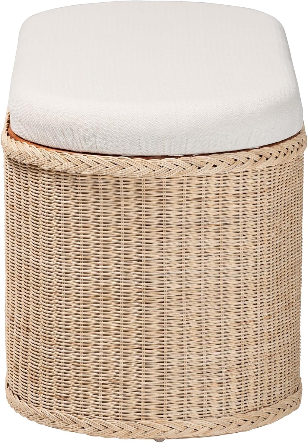 Bali & pari Barid Braided Natural Rattan Storage Bench with Cushioned Lift-Top Lid – Coastal Boho Style Chest for Bedroom, Entryway, or Living Room Organization, Natural, 39" Oval