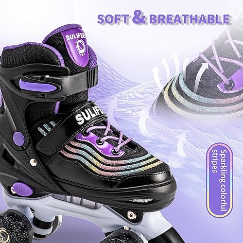 Miniatura 5 de SULIFEEL Patines ajustables para niñas con ruedas iluminadas y ondulación colorida, 4 tamaños, patines ajustables para niños pequeños y jóvenes