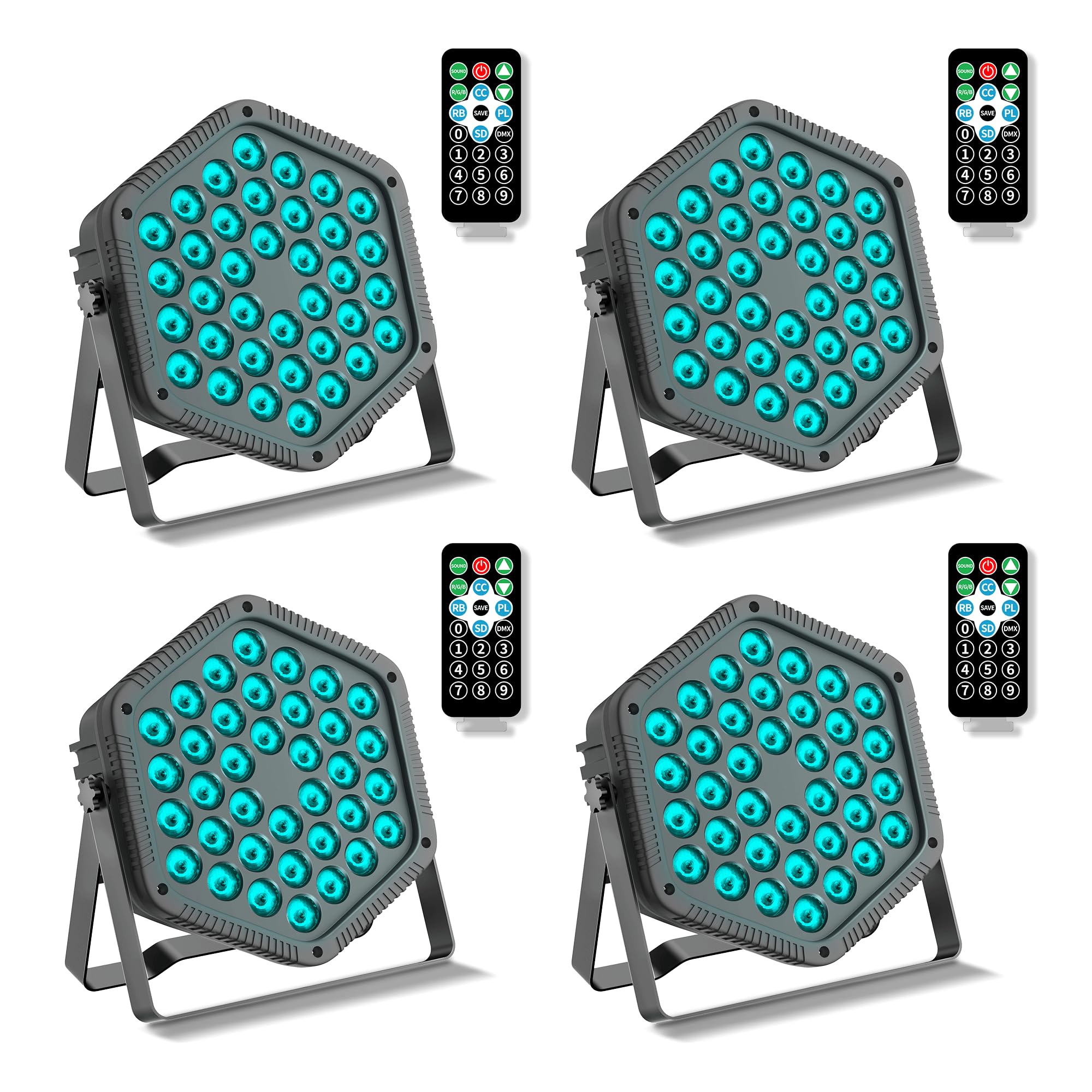 4er-Pack 36-RGB-LED-PAR-Scheinwerfer (36×1W, DMX512, Sound-to-Licht, IR-Fernbedienung) – 25° Abstrahlwinkel, AC110-240V, ABS+Metall – Komplettset für DJ, Hochzeit, Party, Bühne(4)