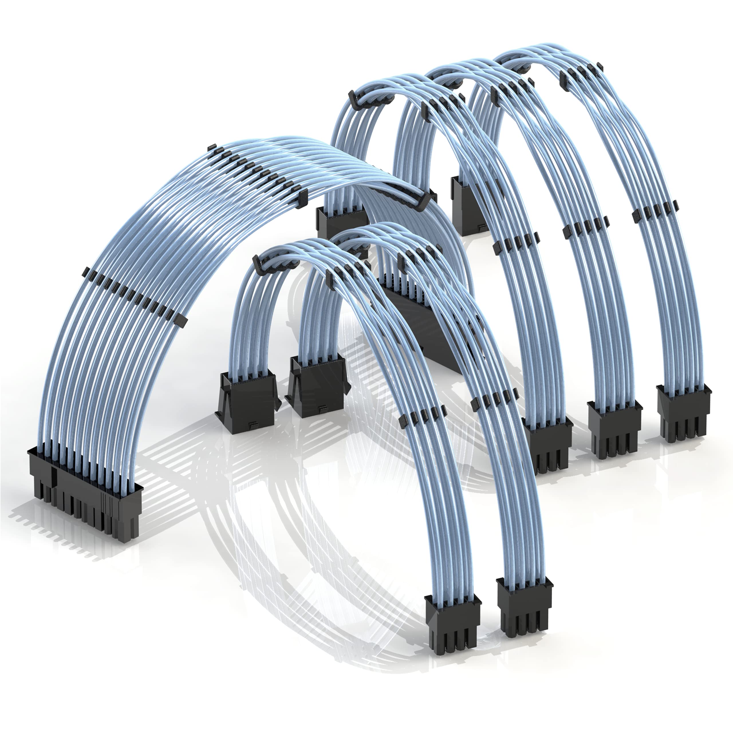LINKUP – przedłużacz 30 cm do kabla zasilacza 18AWG, beztlenowa miedziana osłonka teflonowa (OFC) z zestawem organizerów – kompatybilny z RTX3090 | 1x 24 P (20+4) płyta główna | 2x 8P (4+4) procesor | 3x 8P (6+2) procesor graficzny┃300 mm – niebieski