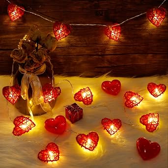 Happy Trees Valentines tring Lights, 10 FT 20 LED Heart Shape String Light, Fairy Lights Battery Operated Timer, Valentines Garland Valentine Decor for Indoor Outdoor Wedding Anniversary Holiday Party