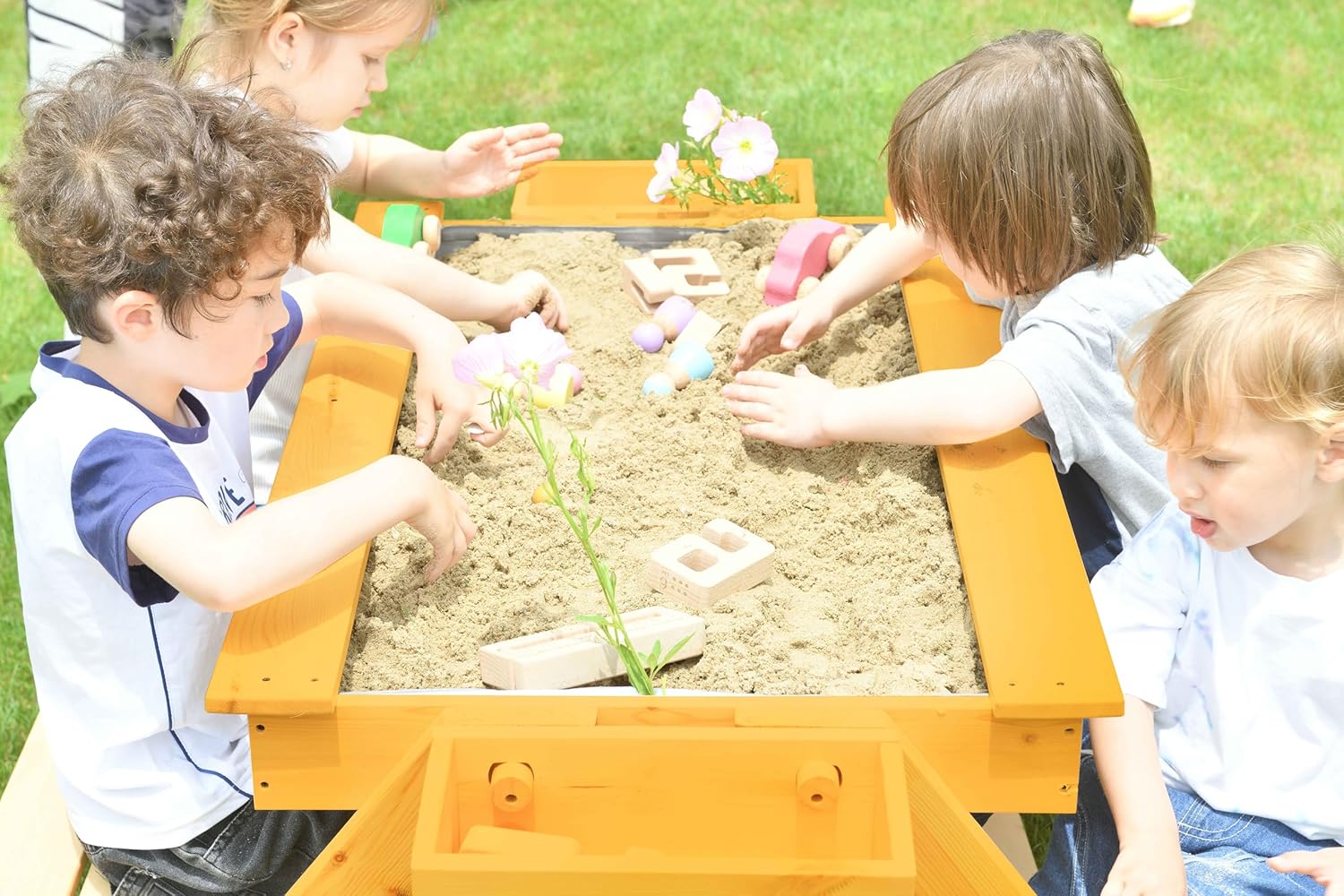 Avenlur Kids Wooden Sand Table - Sensory Play, Durable Pine Wood, Portable, Storage Shelf - Creative Outdoor Imaginative Play Set