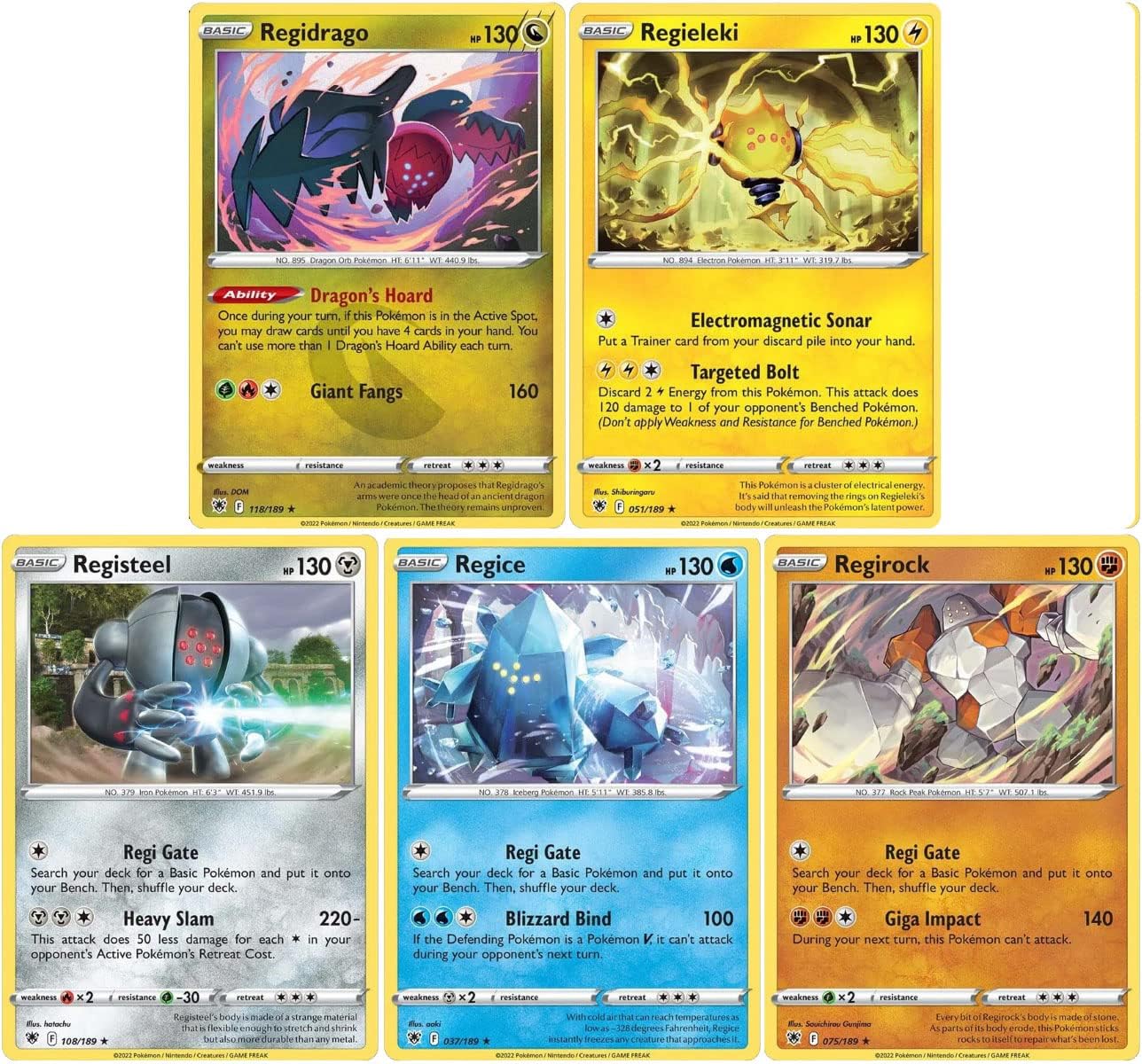 Regidrago Regieleki Registeel Regice Regirock - Astral Radiance - Rare Pokemon Legendary Card Lot 118/189-051/189-037/189-075/189-108/189