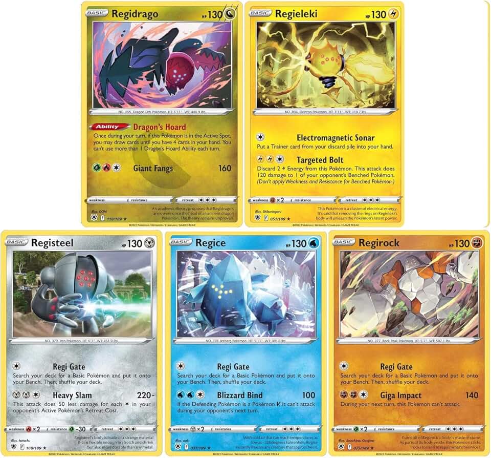 雷吉德拉戈雷吉萊基雷吉斯蒂爾雷吉斯雷吉洛克 - 星體光輝 - 稀有精靈寶可夢傳奇卡很多 118/189-051/189-037/189-075/189-108/189