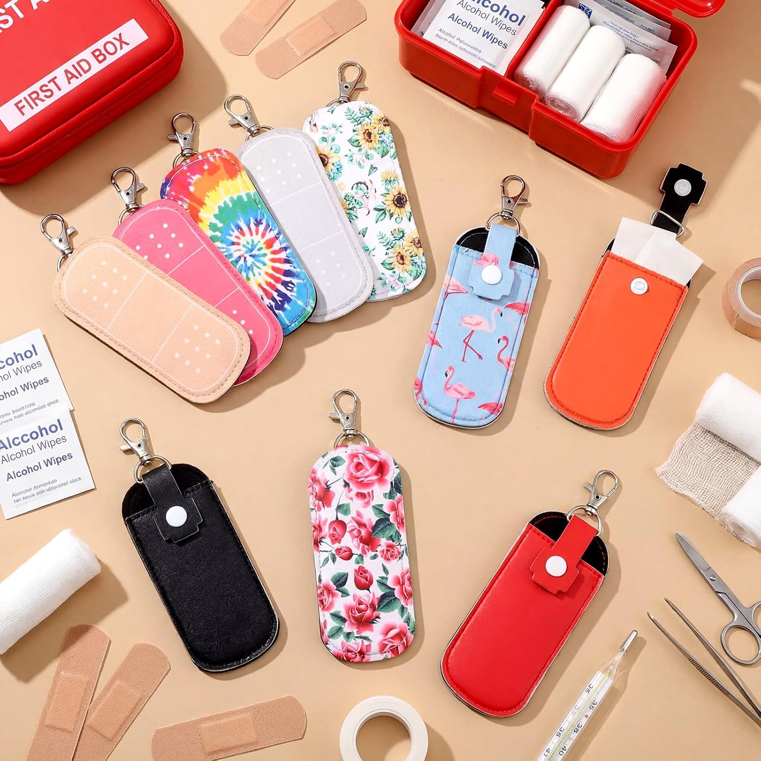 Shinylin 20 Pcs First Aid Bandage Holder Keychain Bulk, Travel Bandage Case image 2