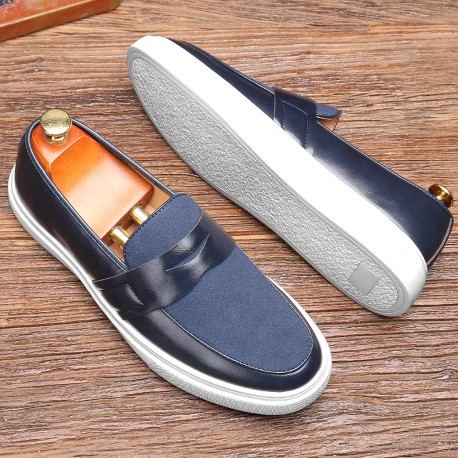 Men's Genuine Leather Splicing Slip-On Loafers Lightweight Non-Slip Driving Shoes Breathable Boat Sneakers for Walking Travel Office - Image 6