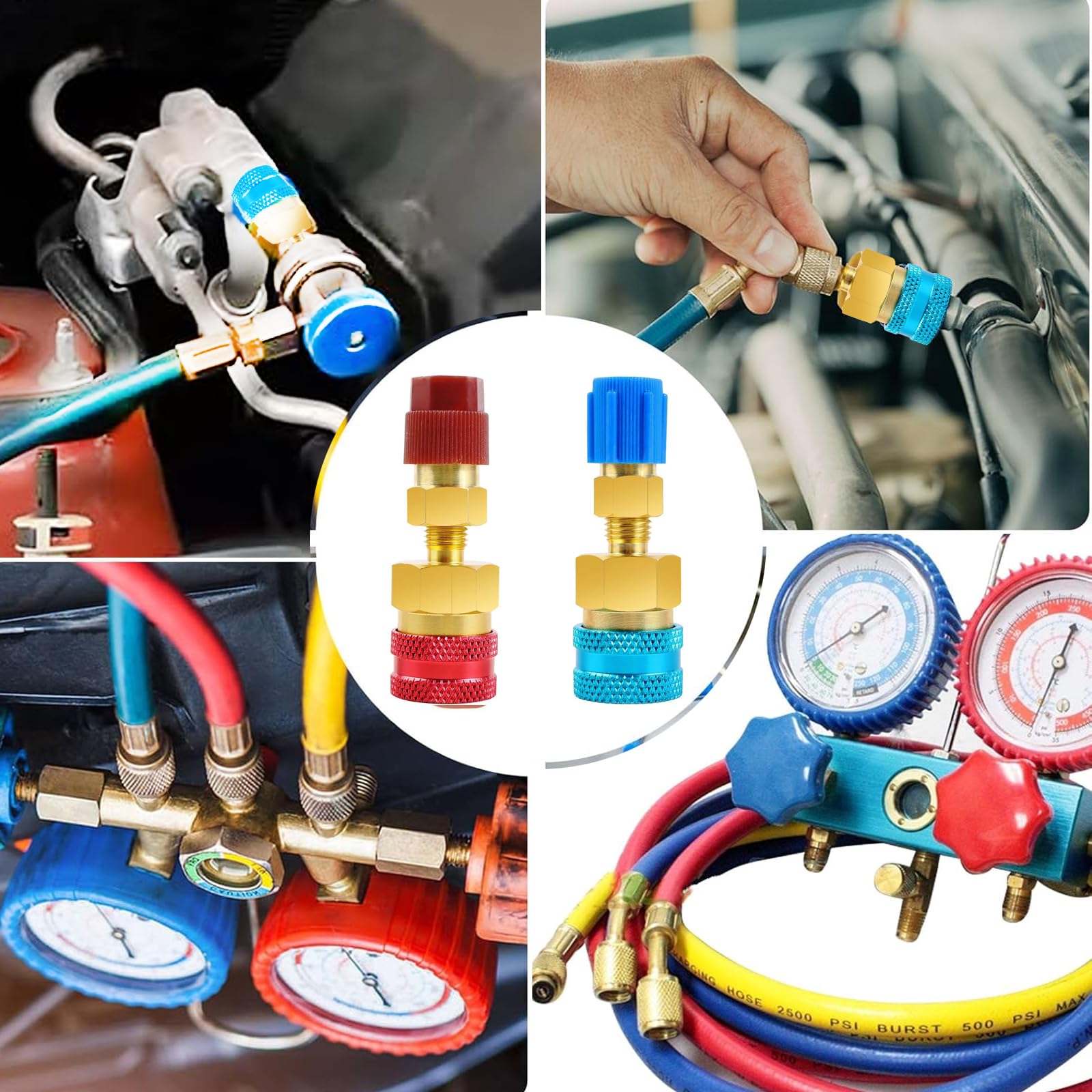 2 pezzi Adattatori R134a, set di innesto rapido, set di ricarica refrigerante, adattatore High-/Low-Side R134a su R1234yf per sistemi di climatizzazione auto, evacuazione e ricarica
