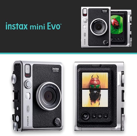 Fujifilm Instax Mini EVO Hybrid Black Instant Camera Pack with 2X Mini Twin Pack Instant Film