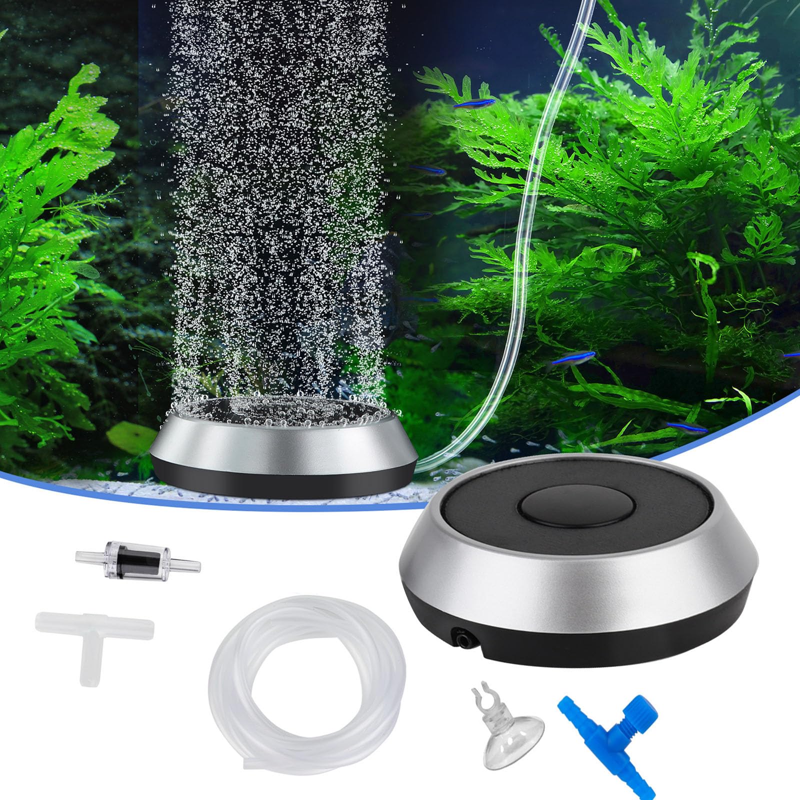 hygger Aquarium Ausströmer Set Luftstein Sauerstoff Diffusor Sprudler für Aquarium,Luftsteinscheibe Fischtank Luftstein 4.7 Inch Luftausströme mit Luftschlauch(L)