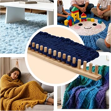 61 Chunky Knitting Blanket Loom, Wooden Knitting Loom for Chunky Yarn