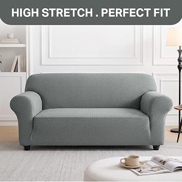 Hafaa High Stretch Sofa Cover 3 Seater Jacquard Spandex Non Slip Grey Sofa Slipcovers Elastic Fit Couch Covers for Living Room Soft Washable Furniture Protector for Pets/Kids/Dogs