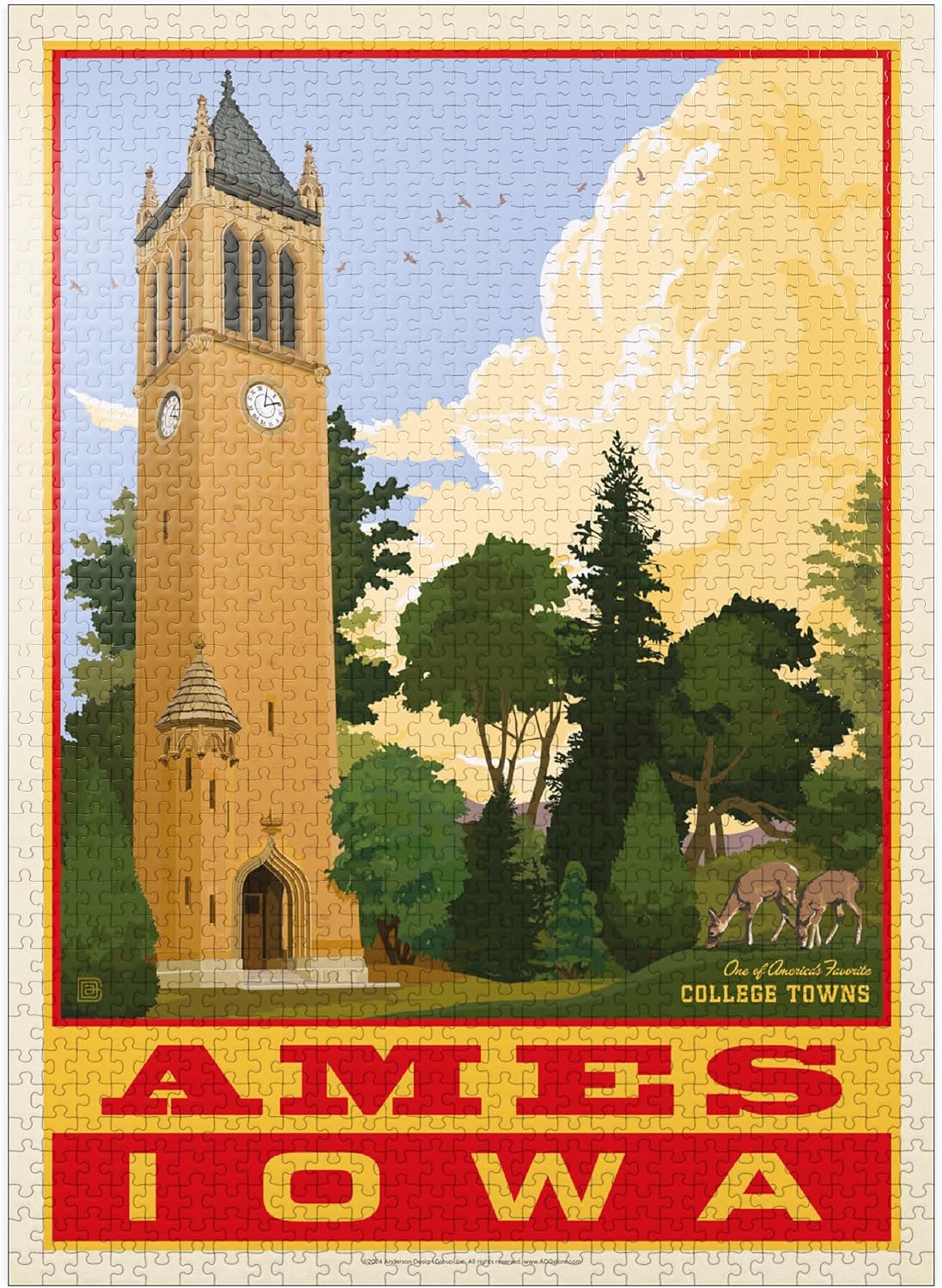 MyPuzzle American College Towns: Ames, Iowa, Vintage Poster - Premium 1000 Piece Jigsaw Puzzle for Adults