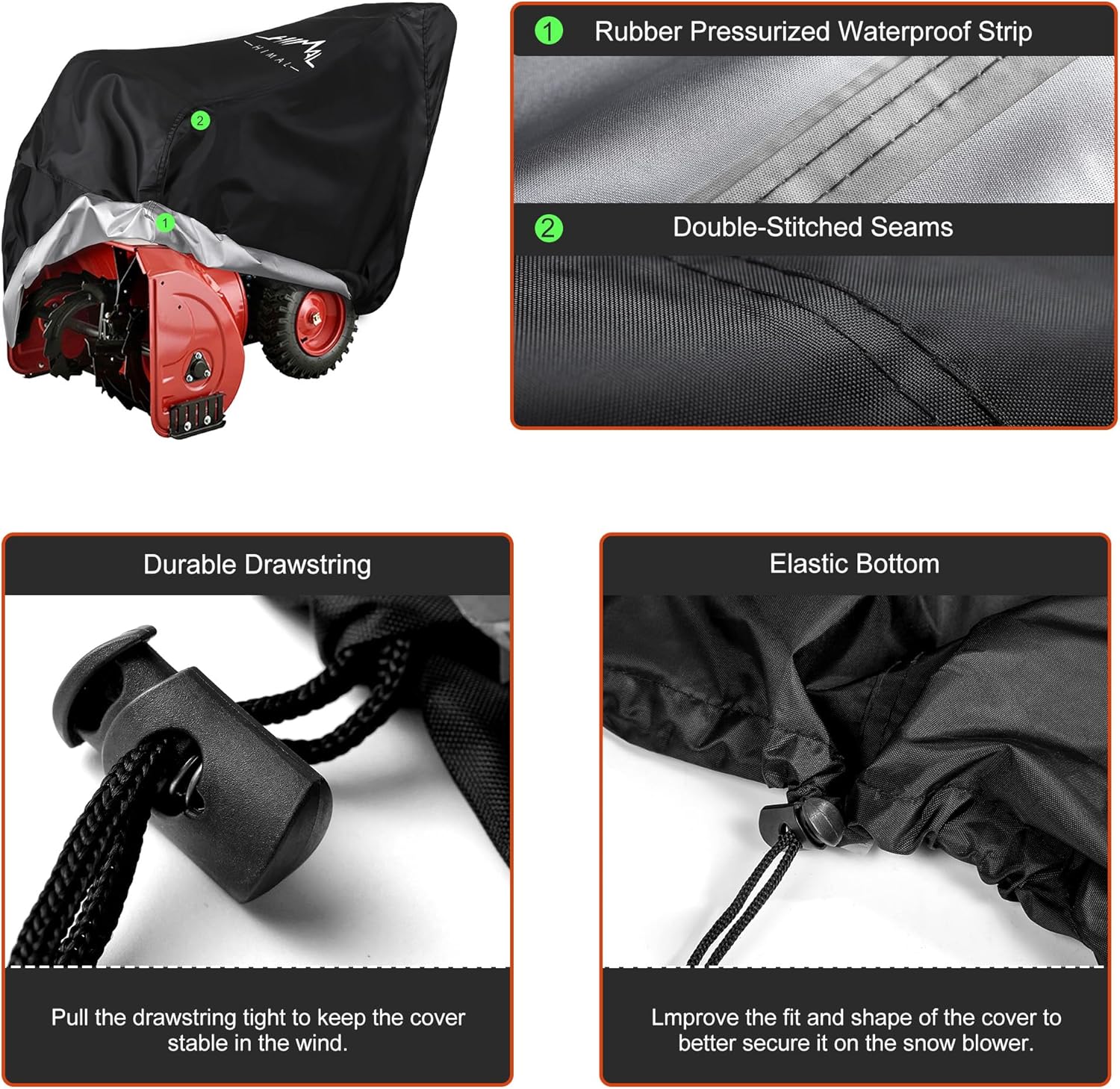 Himal Outdoors Snow Blower Cover-600D Heavy Duty Polyester,Waterproof,UV Protection,Universal Size for Most Electric Two Stage Snow Blowers 47" L x 32" W x 40" H (L)