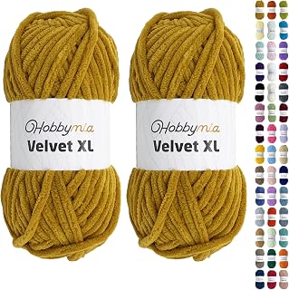 Velvet XL Chenille Yarn - Thick Super Bulky Yarn for Crocheting - Soft Fluffy Plush Yarn for Crochet - 100g / 74yds - Ideal for Baby Blankets & Amigurumi (Mustard, 2 Skeins)