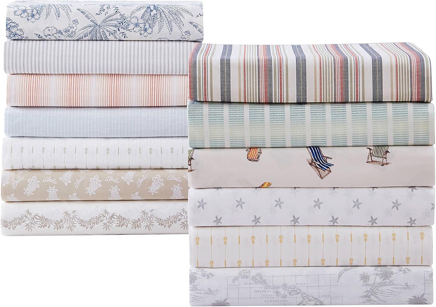 Tommy Bahama | Percale Collection | Sheet Set - 100% Cotton, Crisp & Cool, Lightweight & Moisture-Wicking Bedding, California King, Ala Moana Stripe : Home & Kitchen
