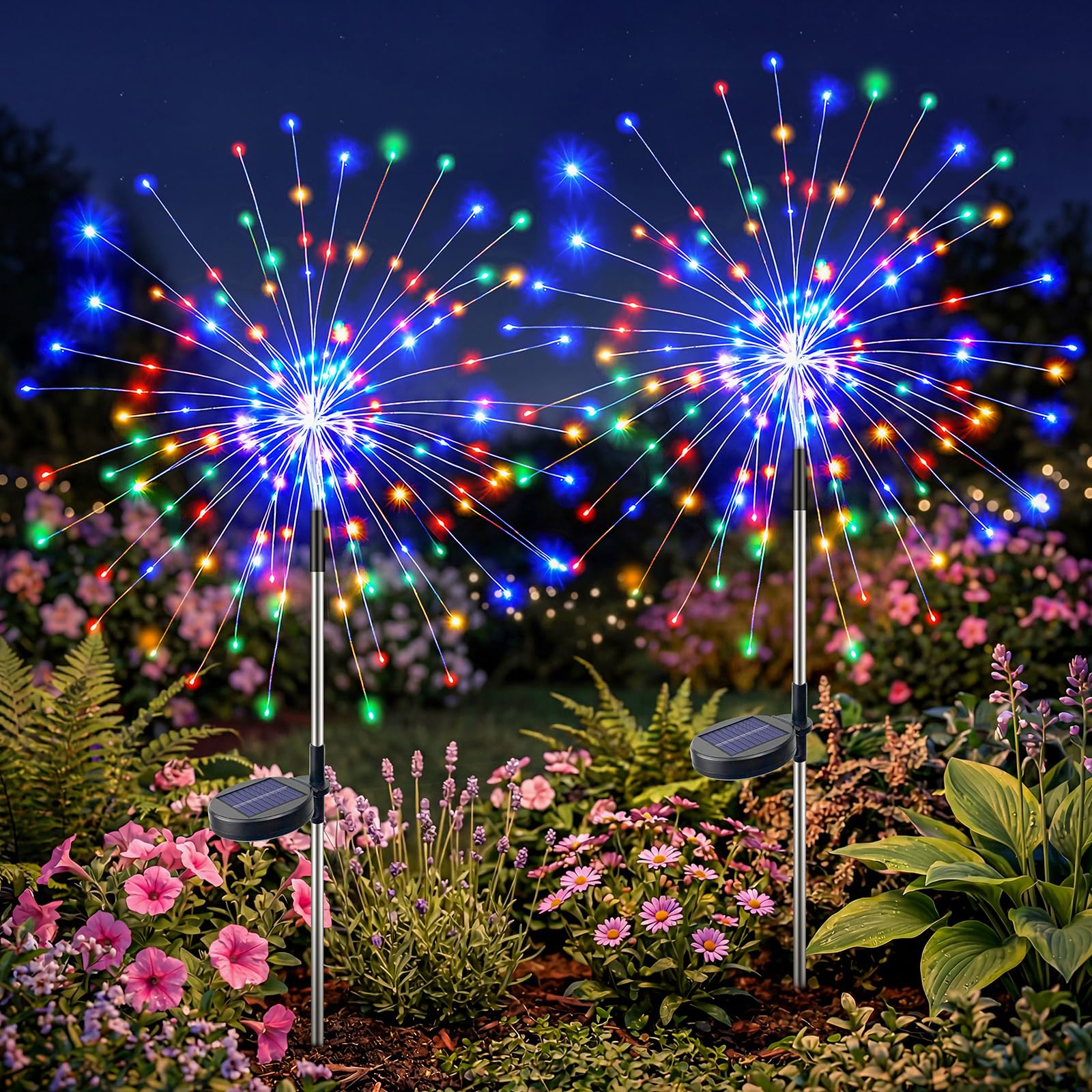 btfarm 2 Pack Solar Garden Lights Outdoor 8 Modes 120 LED Firework Lights Solar Powered Waterproof Twinkle Fairy