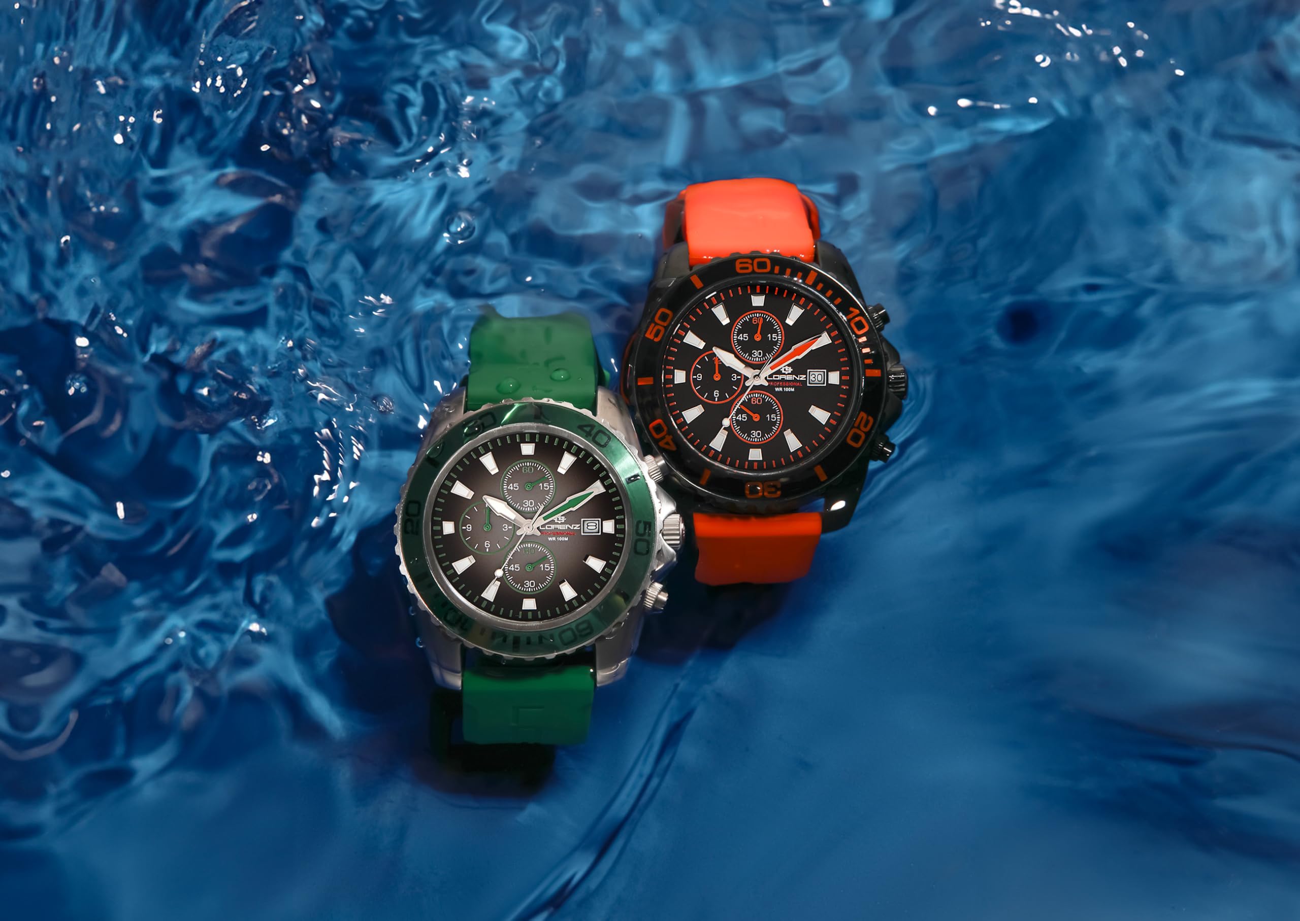 Lorenz 026117GR - Cronografo Sportivo al quarzo - Orologio con cinturino in Gomma verde - Subacqueo fino a 100 metri