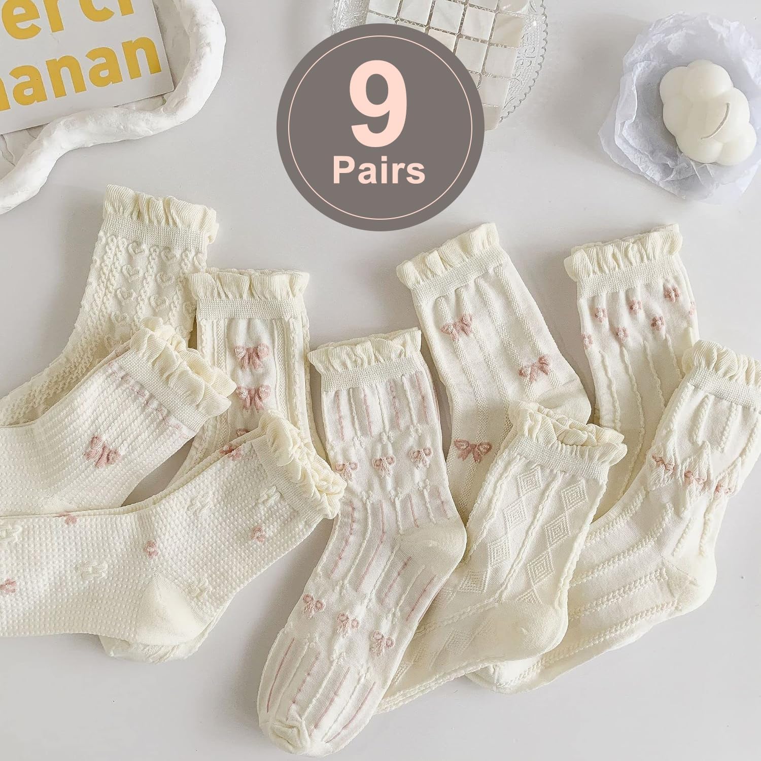 MarJunSep Cute Floral Crew Socks for Women Teen Girls Flower Cottagecore Frilly Vintage Fancy Cotton Socks - Image 3