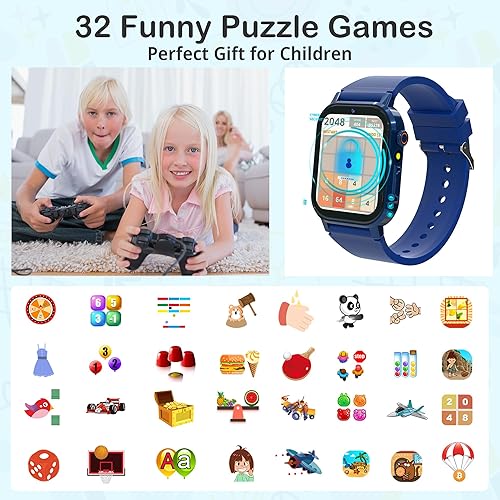 Miniatura 3 de Reloj inteligente para niños, reloj inteligente para niños de 4 a 12 años con 32 juegos de rompecabezas, cámara de 1224 horas, pantalla táctil HD,