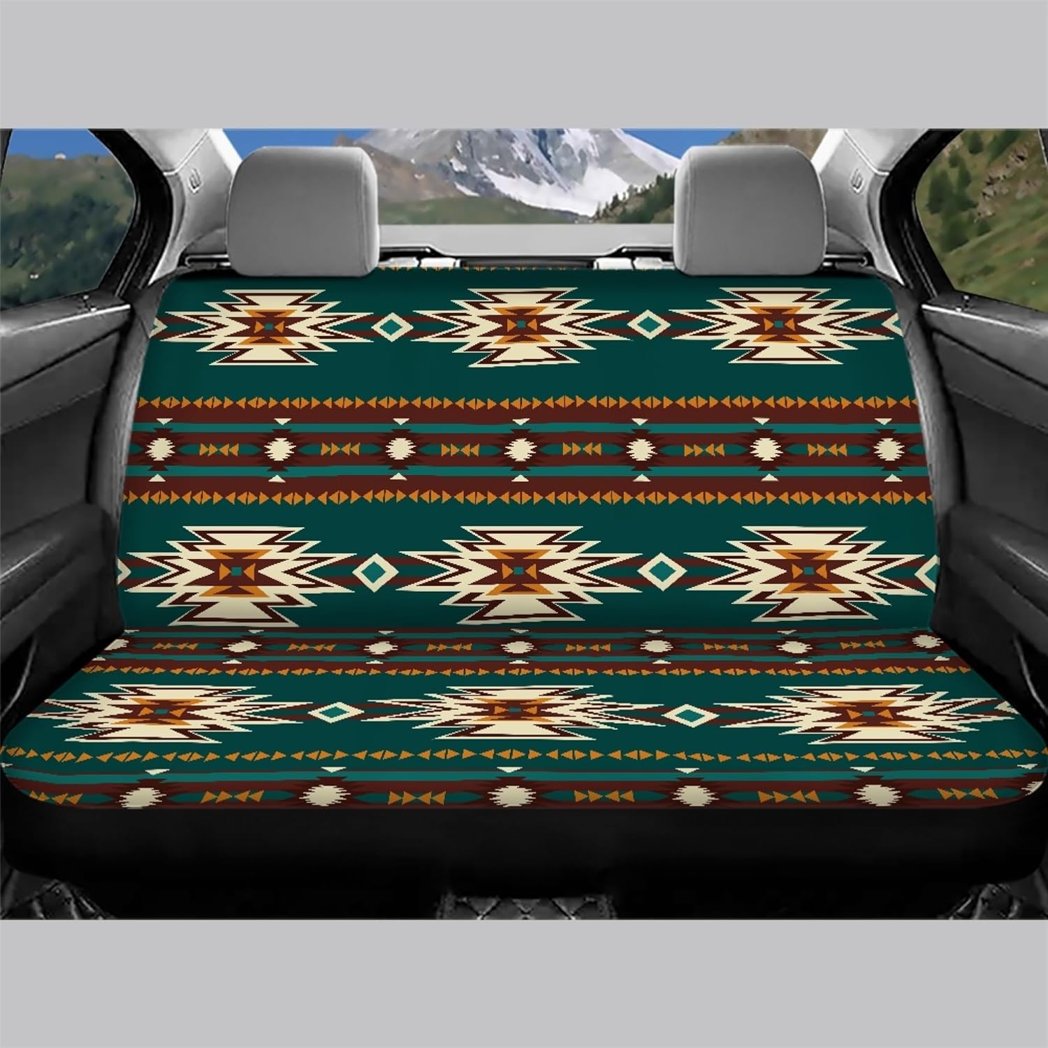 CLOHOMIN Western Aztec Back Seat Cover for for SUV Truck Sedan Green Rear Bench Seat Protector Fit for SUV Truck Van Sedans Breathable and Washable