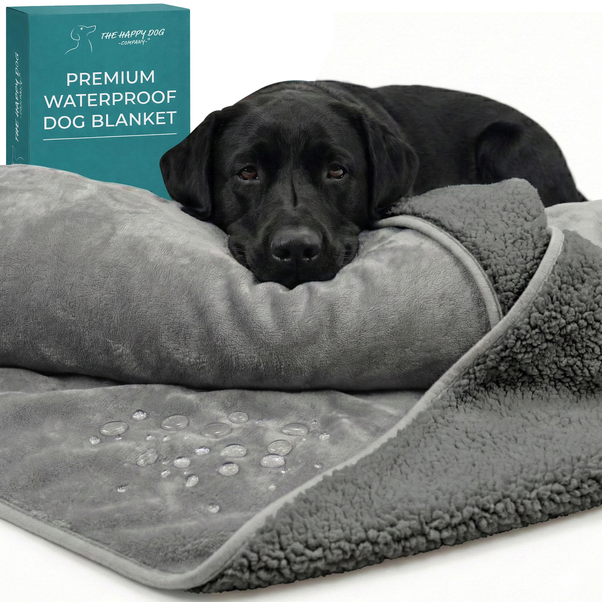 Waterproof Dog Blanket Washable - Leakproof XXL Dog Blanket Sectional Sofa and Large Sofa, Reversible Microfiber Grey and Grey Sherpa Fleece, 60x73 Inches
