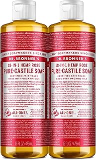 Dr. Bronner's - Pure-Castile Liquid Soap (Rose, 16 ounce, 2-Pack) - Made with Organic Oils, 18-in-1 Uses: Face, Body, Hai...