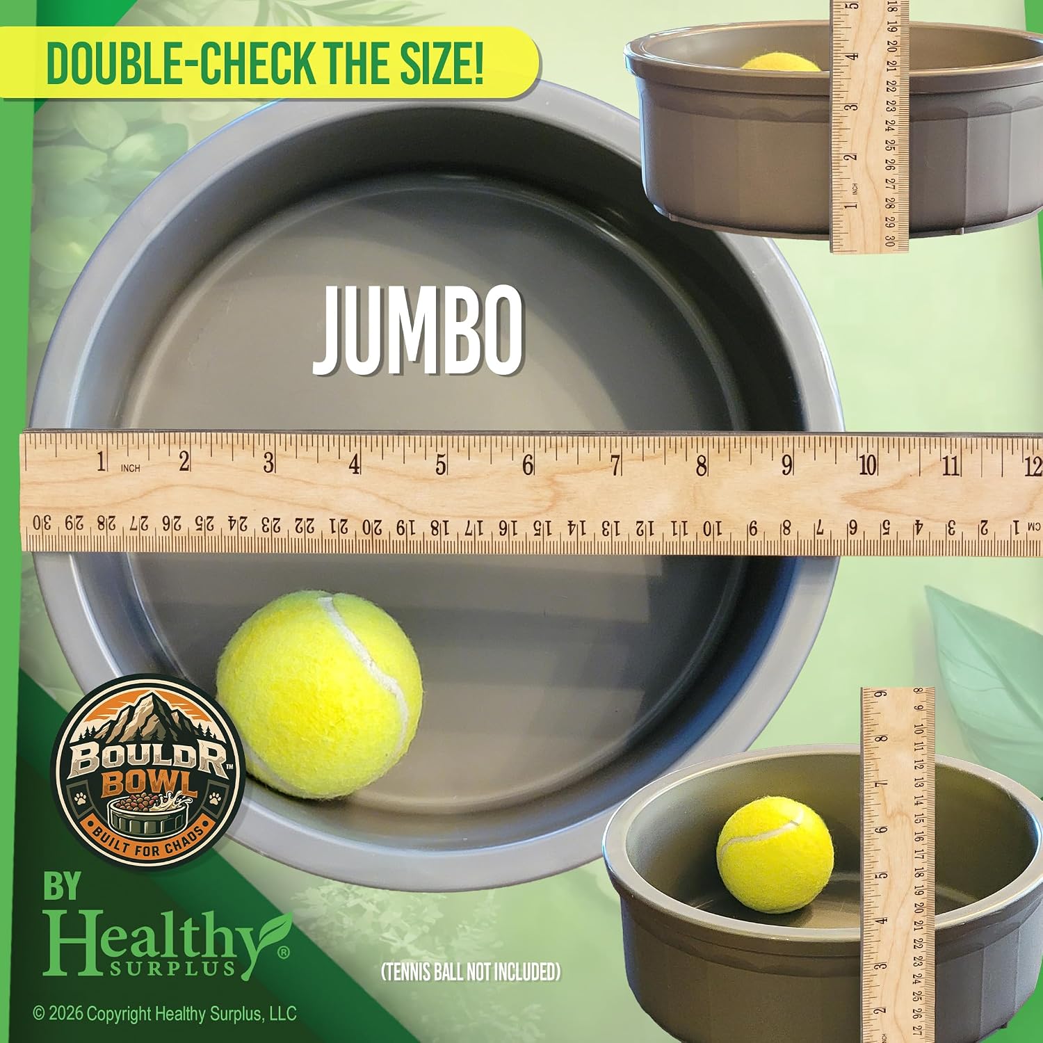Pet Crock Bowl – Thick Durable Plastic Non-Tip Food & Water Dish for Dogs, Cats & Small Animals – Indoor/Outdoor – Chew Resistant, Easy Clean (Green, Jumbo 96oz)