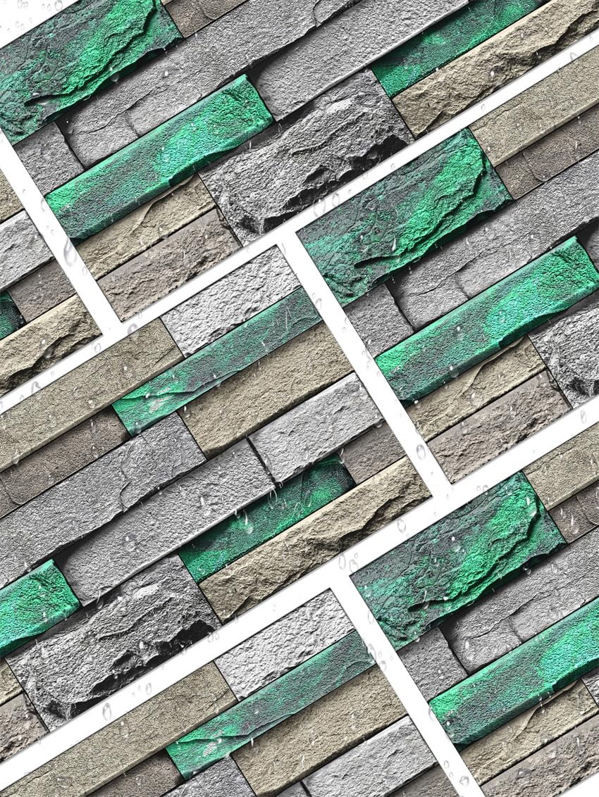 Piastrelle adesive Impermeabili Color Verde Pietra preziosa, autoadesive per Pavimenti, Cucina, pareti e Bagno, 18 Pezzi (15x30 cm)
