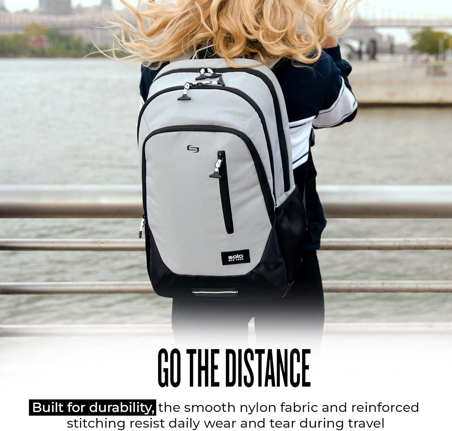 Solo New York Laptop Backpack for Women & Men -Carry On Bookbag for Travel & Work, Lightweight Bag, Side Mesh Pockets, Padded Straps, Fits 15.6" Computer - Region, Grey