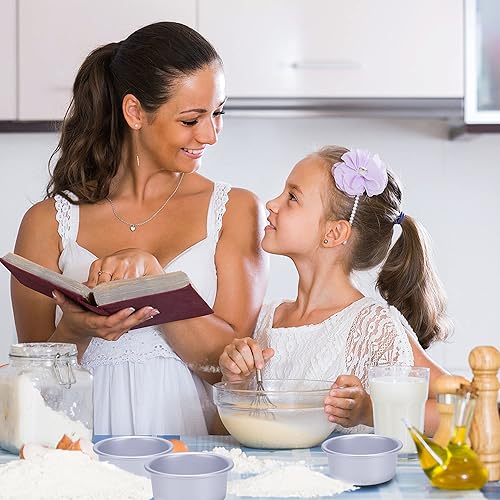 Miniatura 6 de Juego de 8 moldes para pasteles de 4 pulgadas, moldes redondos de aluminio anodizado con 100 latas de papel pergamino para hornear pasteles de