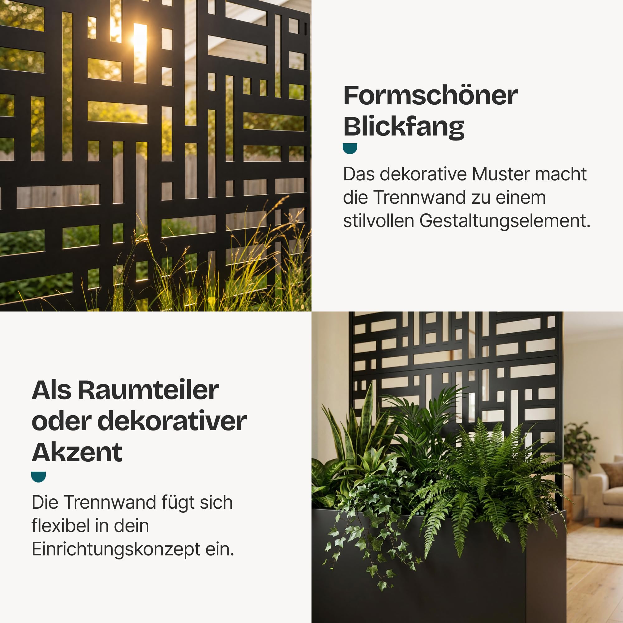 casa.pro Blumenkasten mit Sichtschutz Bernalda 146x83x31 cm Schwarz | Trennwand, Rankgitter, Metall, für Balkon, Terrasse, Pflanzkübel hoch, indoor, outdoor
