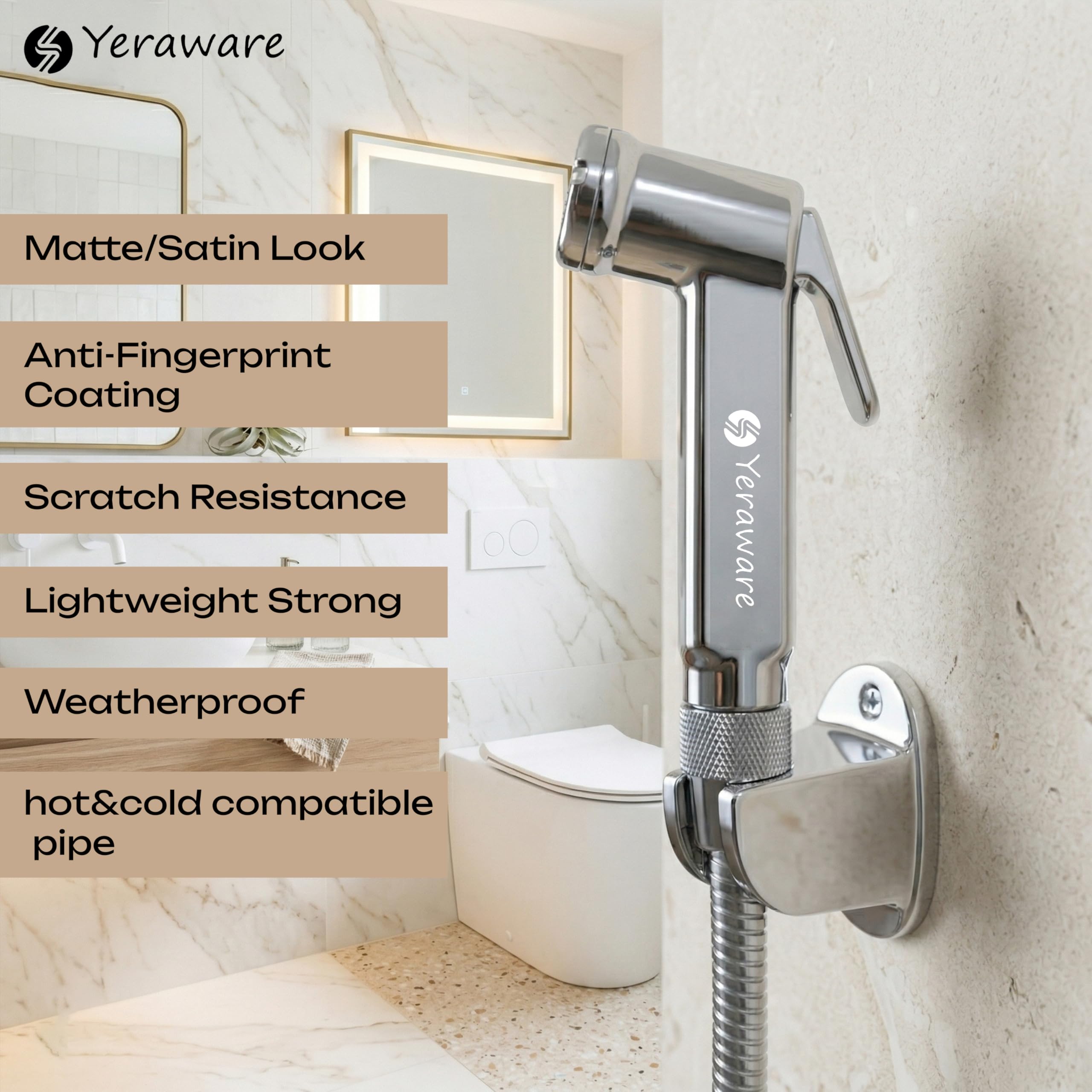 YERAWARE Handheld Jet Spray with Hose Pipe, Wall Stand & Screws | High Pressure Toilet Bidet Sprayer Set | Multipurpose Bathroom Hand Spray (39 Inch) 1