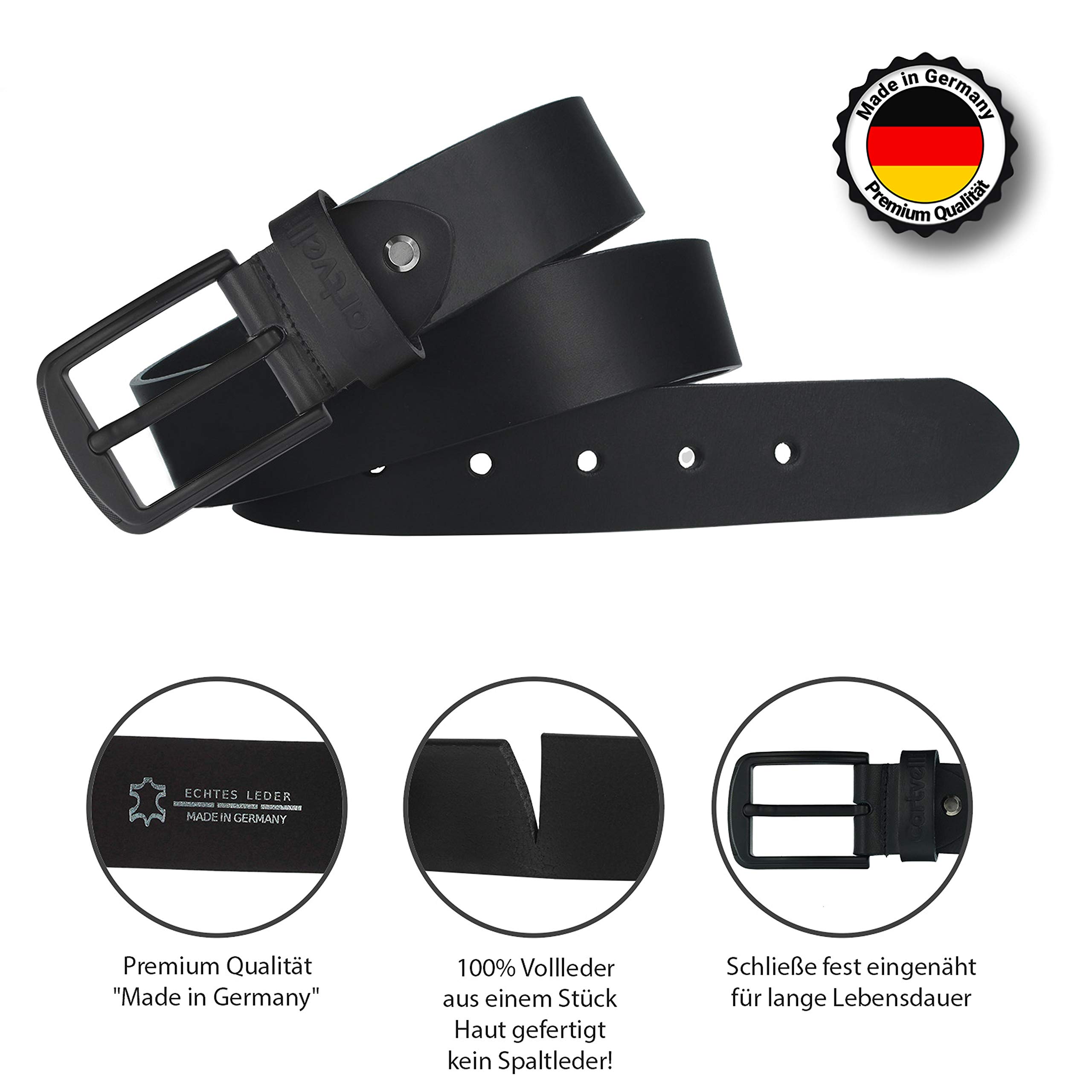 Pasek z prawdziwej skóry męski czarny 40 mm Made in Germany - pudełko prezentowe - pasek męski klamra matowa czerń