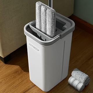 JOYMOOP Hands-Free Flat Mop & Bucket with Wringer Set, 3 Washable Microfiber Pads, Wet/Dry Floor Cleaning System