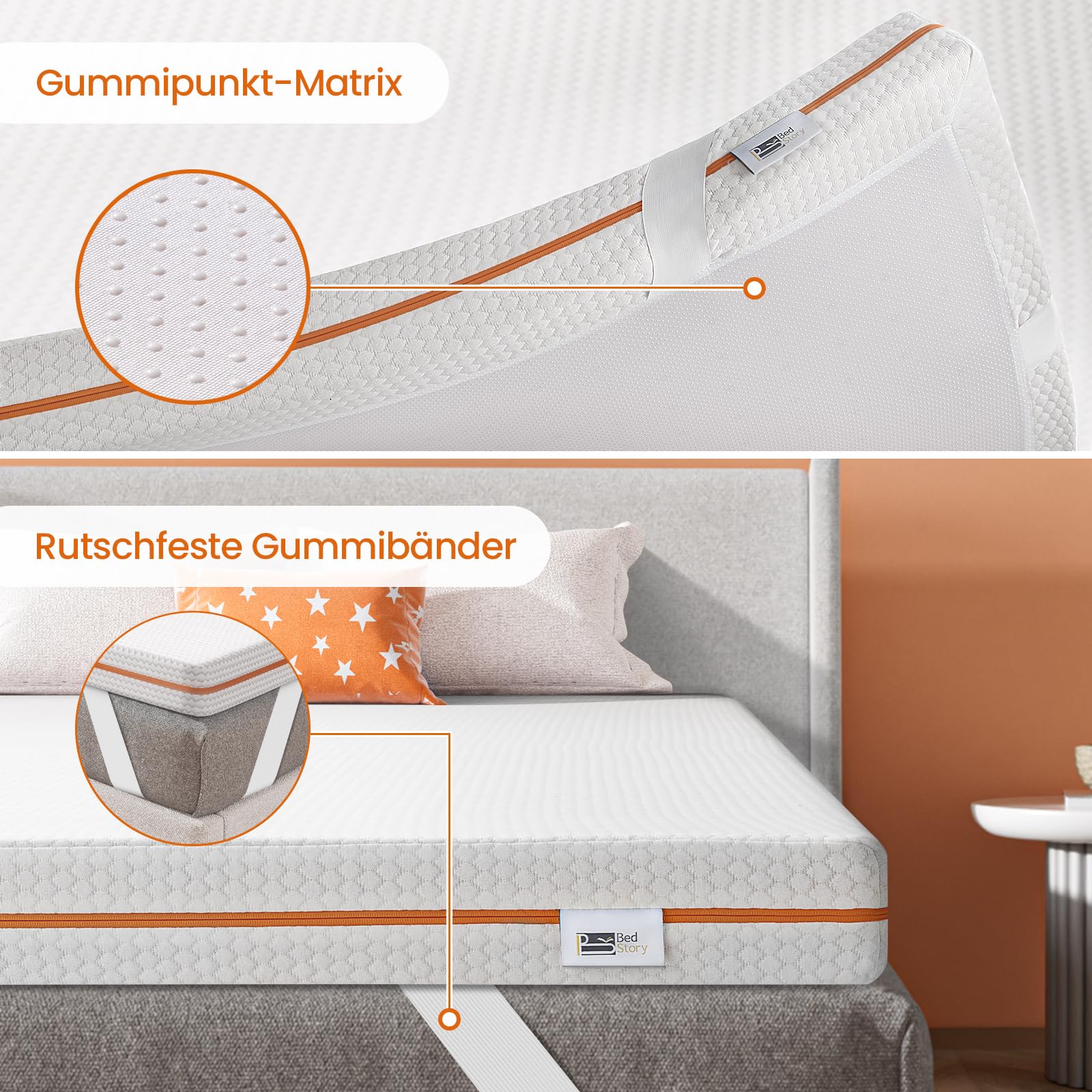 BedStory 10cm Höhe Topper 120x200cm H3/H4 aus Kupferionen Schaumkern, Geeignet für Allergiker, Waschbarer Bezug, Öko-TEX® Zertifiziert Matratzentopper für Boxspringbett Wohnmobil und Schlafsofa
