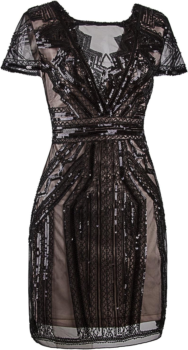 Vijiv 1920s Short Prom Dresses V Neck Inspired Sequins Cocktail Flapper Dress - Image 2