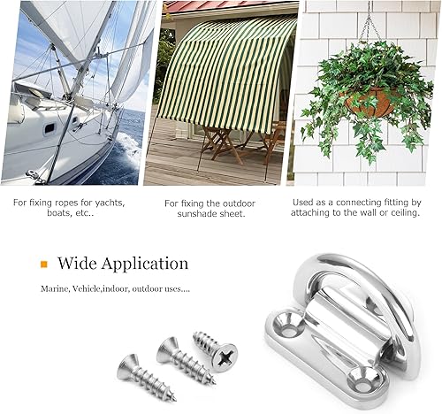 Miniatura 6 de AMYSPORTS Hardware de acero atar ancla cubierta inoxidable D anillo ancla riel marino plegable almohadilla ojo SUS316