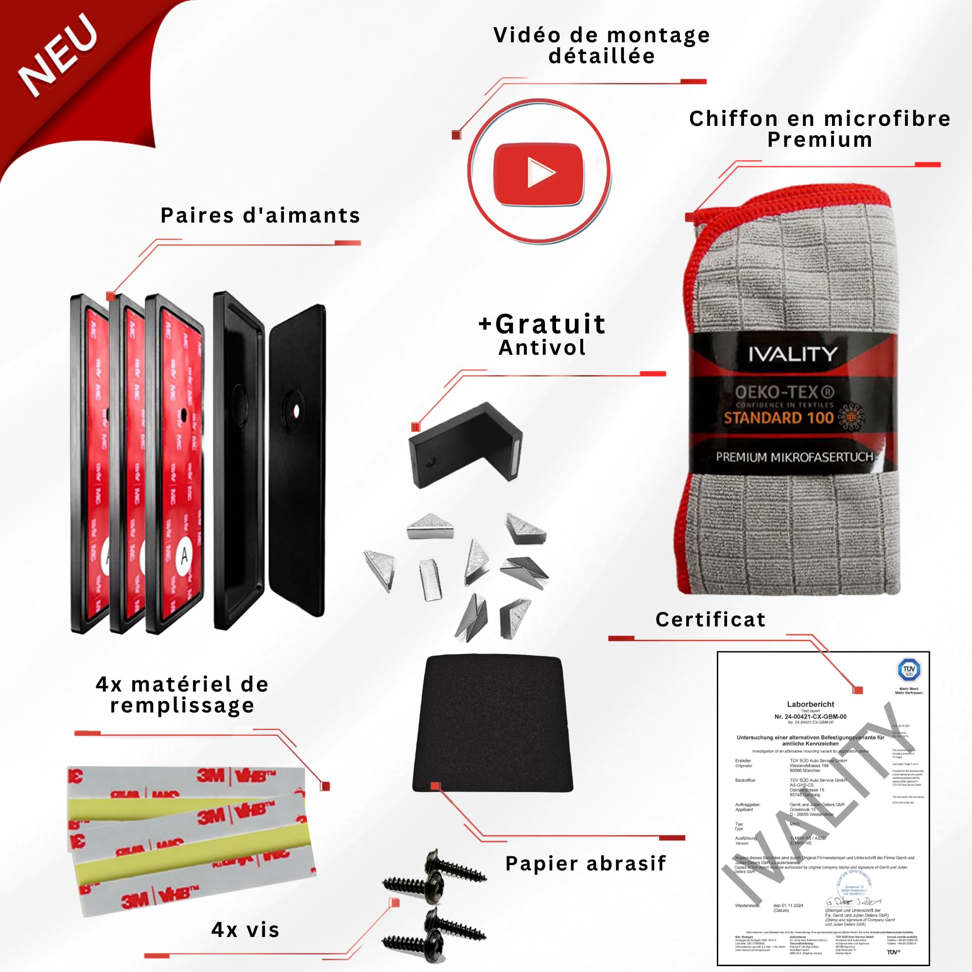 Ivality Support Plaque Immatriculation Magnétique pour 2 Plaque, Porte-Plaque Invisible sans Cadre pour Voitures, Porte-Plaque Amovible Autrichien, Homologué Route, Certifié TÜV Jusqu’à 350 km/h