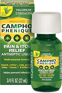 Campho Phenique Maximum Strength Antiseptic Liquid, Pain Relief and Anti-Itch Treatment, Provides Instant Relief From Bug Bites, Minor Cuts and Skin Irritations, 0.75 Oz