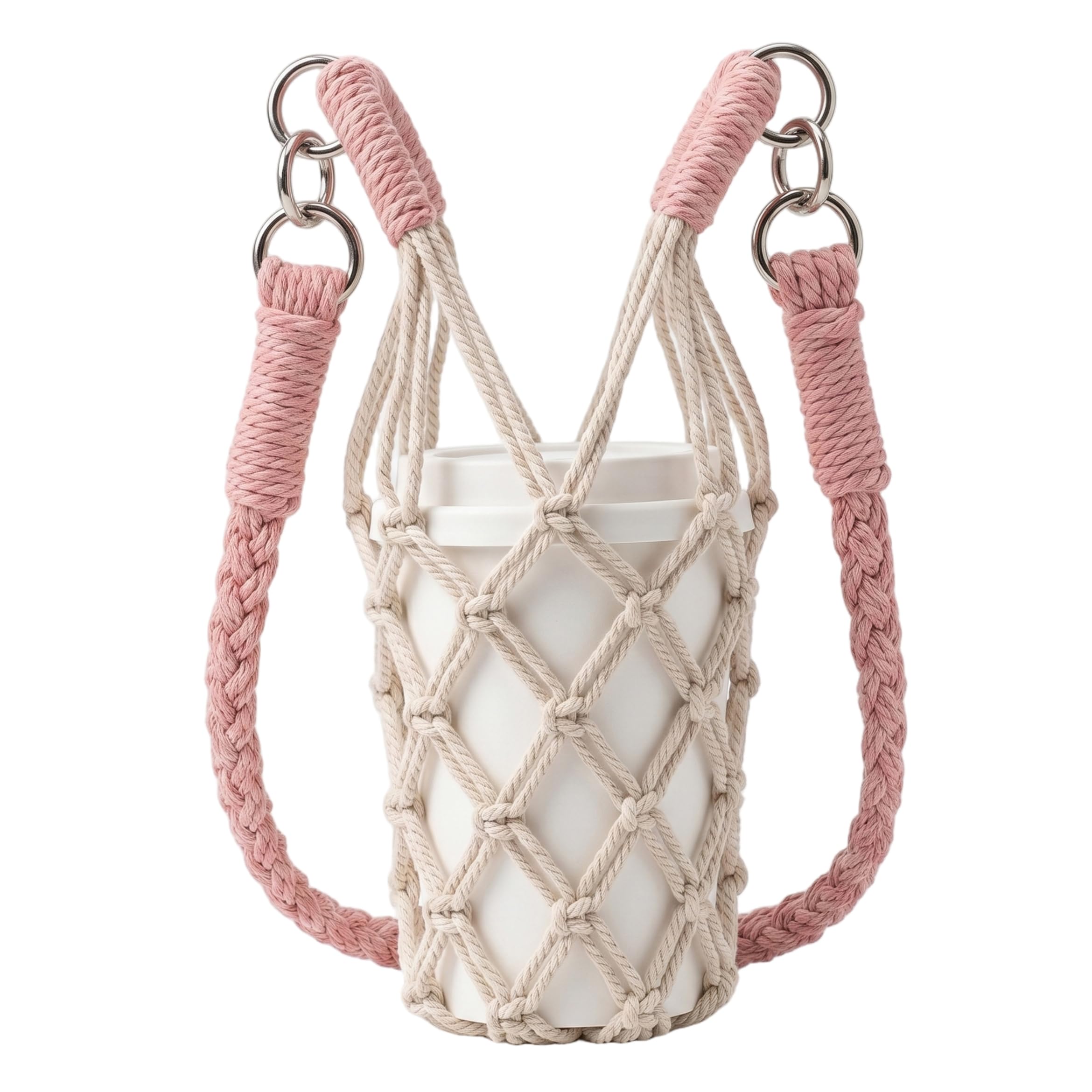 Ngbbby Crossbody Water Bottle Holder, Water Bottle Holder Bag, Handwoven Cotton Rope Sling With Adjustable Metal Buckle, Elastic Carrier Bag
