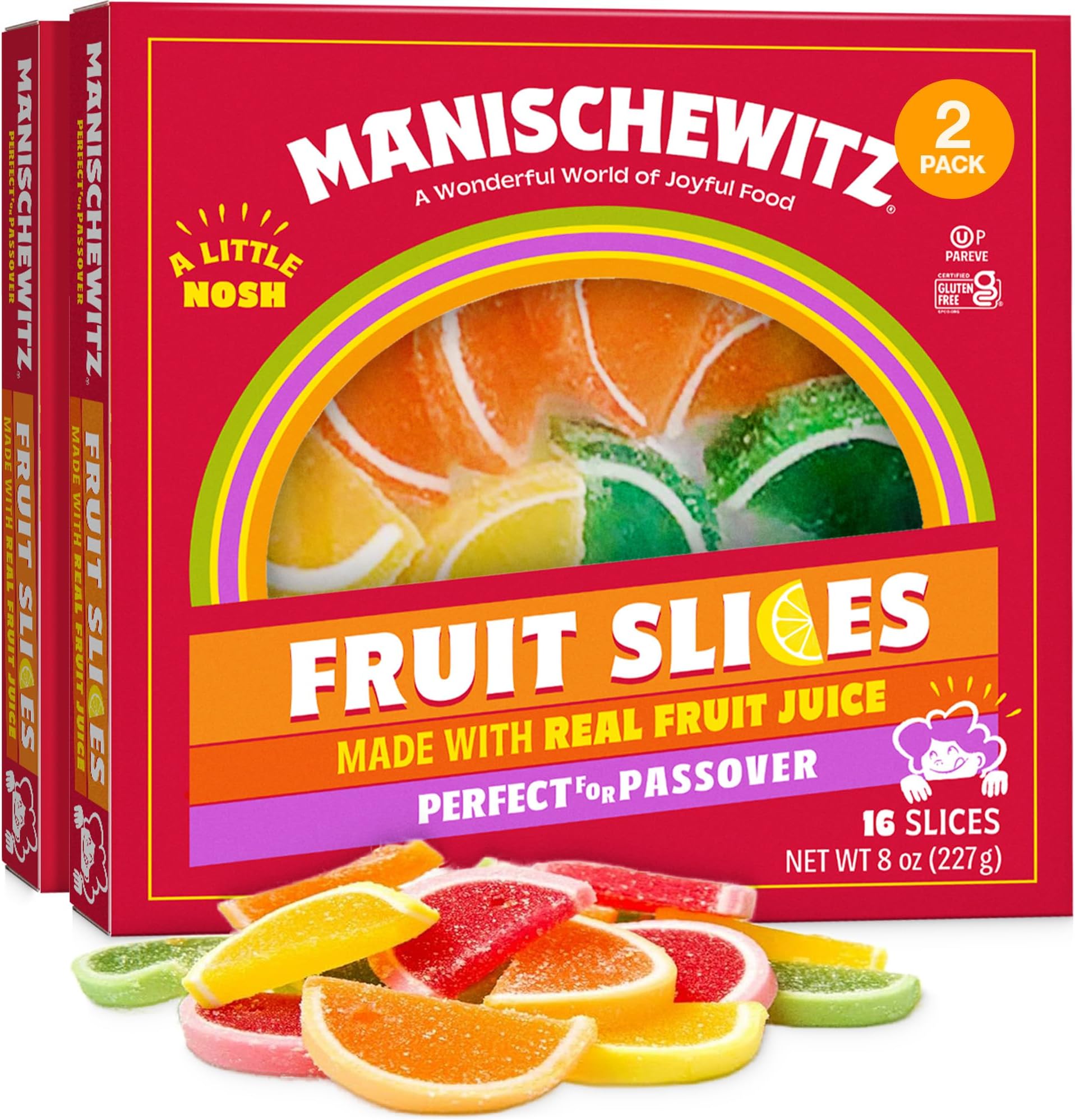 Manischewitz Holiday Candied Fruit Slices in a Gift Box, 8oz (2 Pack) Made with Real Fruit Juice, Gluten Free, No High Fructose Corn Syrup, Kosher For Passover & Year Round Use
