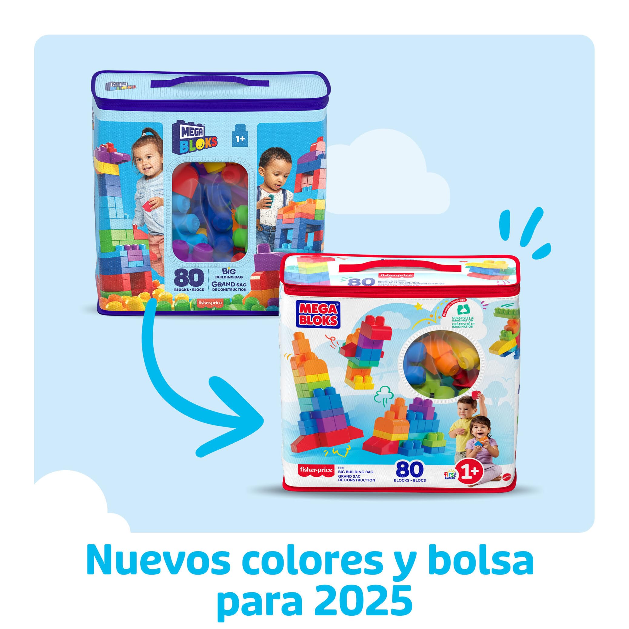 Mega Bloks Bolsa clásica con 80 bloques de construcción, juguete para bebé +1 año Mattel DCH63)