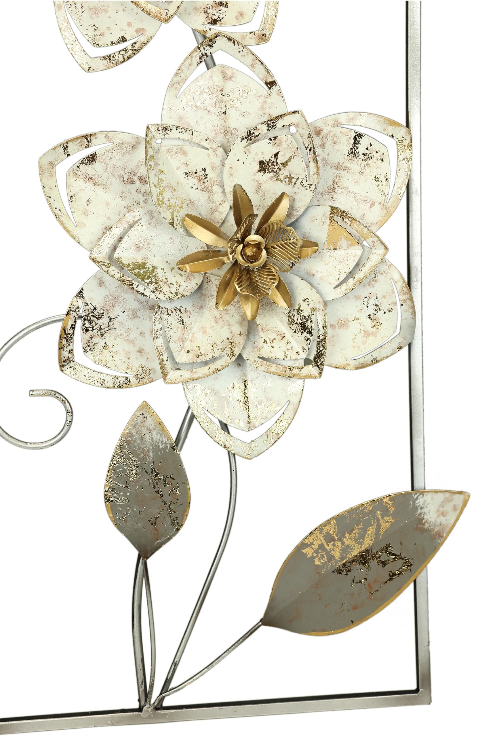 Wanddeko Metall Wandskulptur Blumen Blätter Metallbild Blume Bild 3D Skulptur Einzigartig Deko Terrassendeko Wandrelief Abstrakt Extravagant Geschenk Designer Blüten, creme, ca.74x29 cm