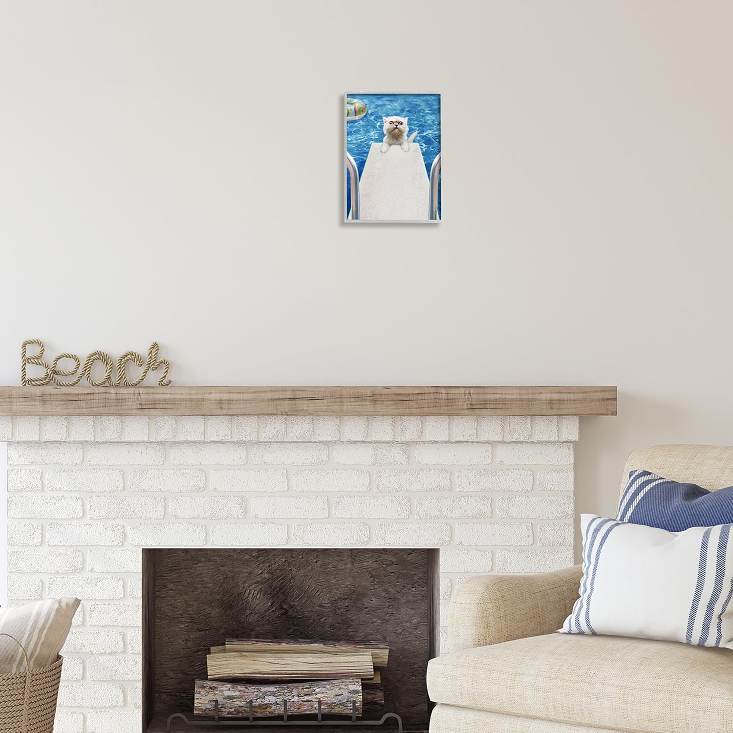 Stupell Industries Cat on Diving Board Gray Framed Giclee Art Design by Michael Quackenbush