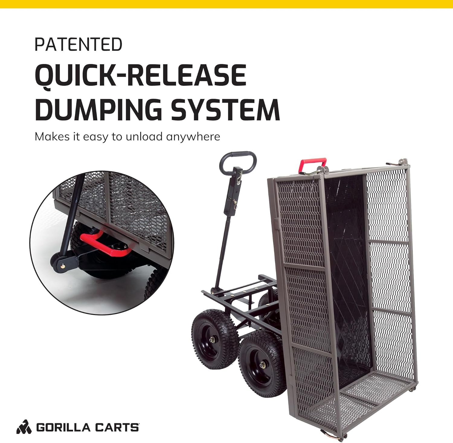 Gorilla Carts Steel Dump Cart, 5 Cu Ft Bed, 1200 lb Load Capacity, Gray – Towable Heavy-Duty Outdoor Utility Wagon with Removable Side Panels for Yard, Lawn, Garden or Landscaping